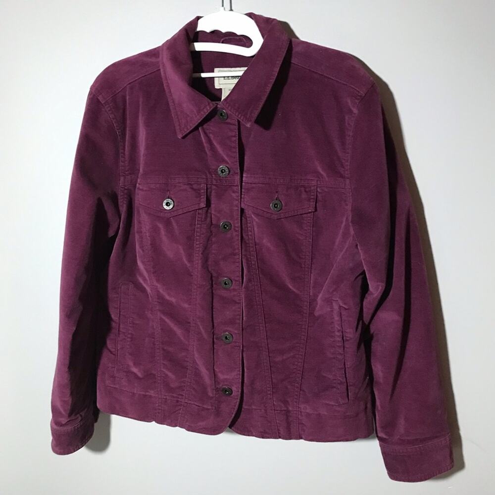 LL Bean brushed velvet purple button up jacket womens small petite soft casual